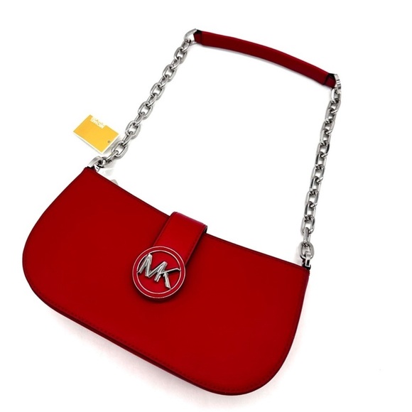 Michael Kors Carmen Small Pouchette Crossbody Bag Red/Silver - Picture 2 of 11